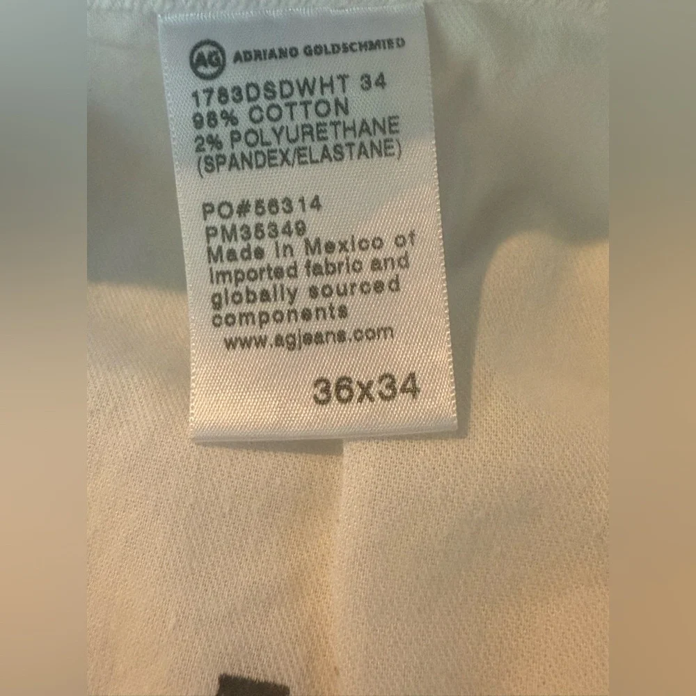 AG Adriano Goldschmied. White Tellis Modern Slim. Size 36. Short.